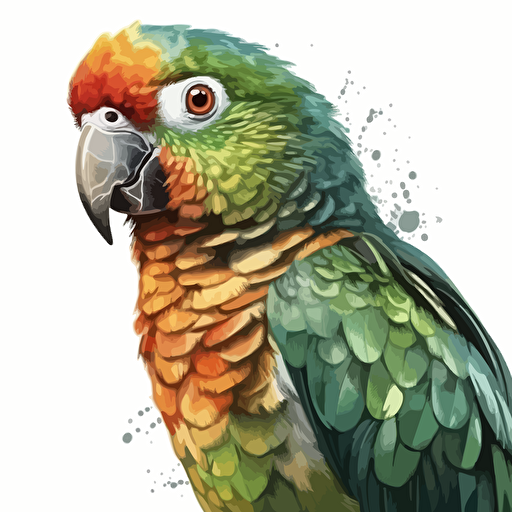 Amazon Parrot bird looking straight in the camera, white bg, vector