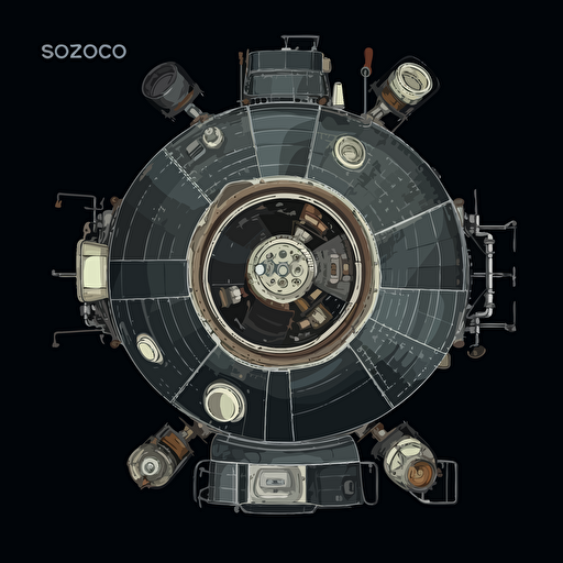 soyuz module 2d vector, minimalist, on black background