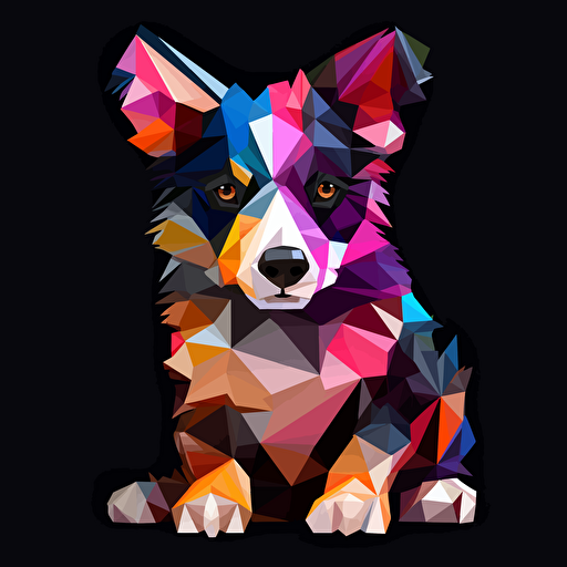 colorfull origami Border Collie puppy dog, vector art, black background