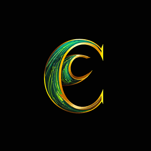 a modern clothing logo with green and yellow colors using minimalist elements like letters C. The logo is made in 2D vector and is on a black background.