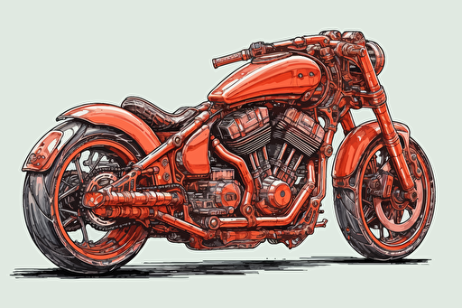 vector simple art, a motorcycle is shown sitting on a white background, in the style of liam sharp, ed freeman, i can't believe how beautiful this is, hinchel or, light red and silver, manticore, chicano-inspired