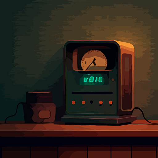 illustration of a nightstand with a digital alarm clock. Vector. Moody. Detailed