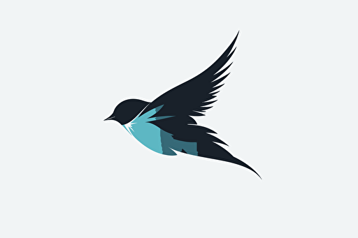 swift bird flying fast, vector logo, minimalist, simple, two color, blue, white, black