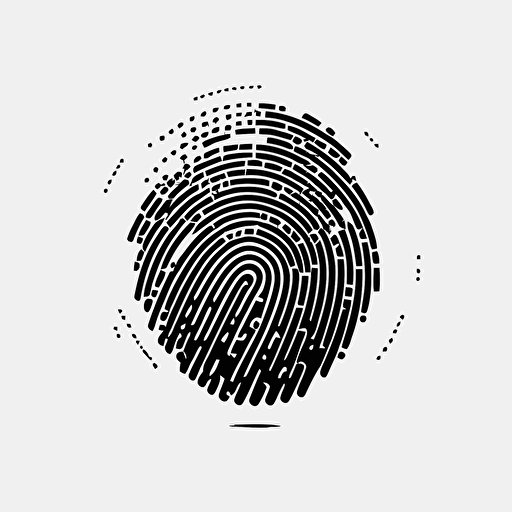 a futuristic pixel simple iconic logo of a fingerprint made of circuitry, black vector on white background.