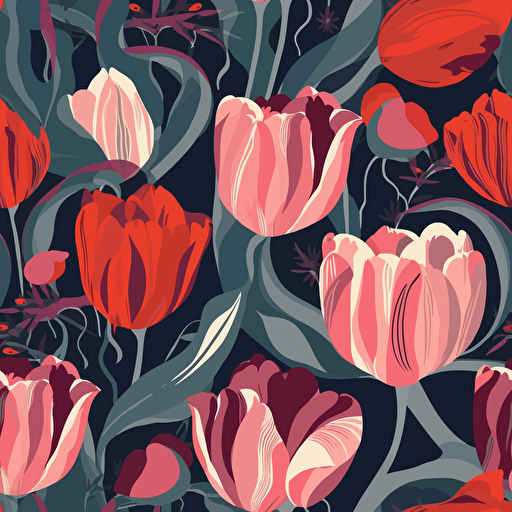large tulip, floral pattern, vector style