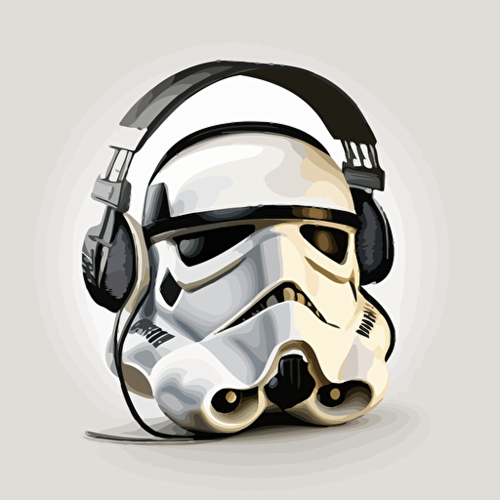 star wars storm trooper wearing head phones white background vector style
