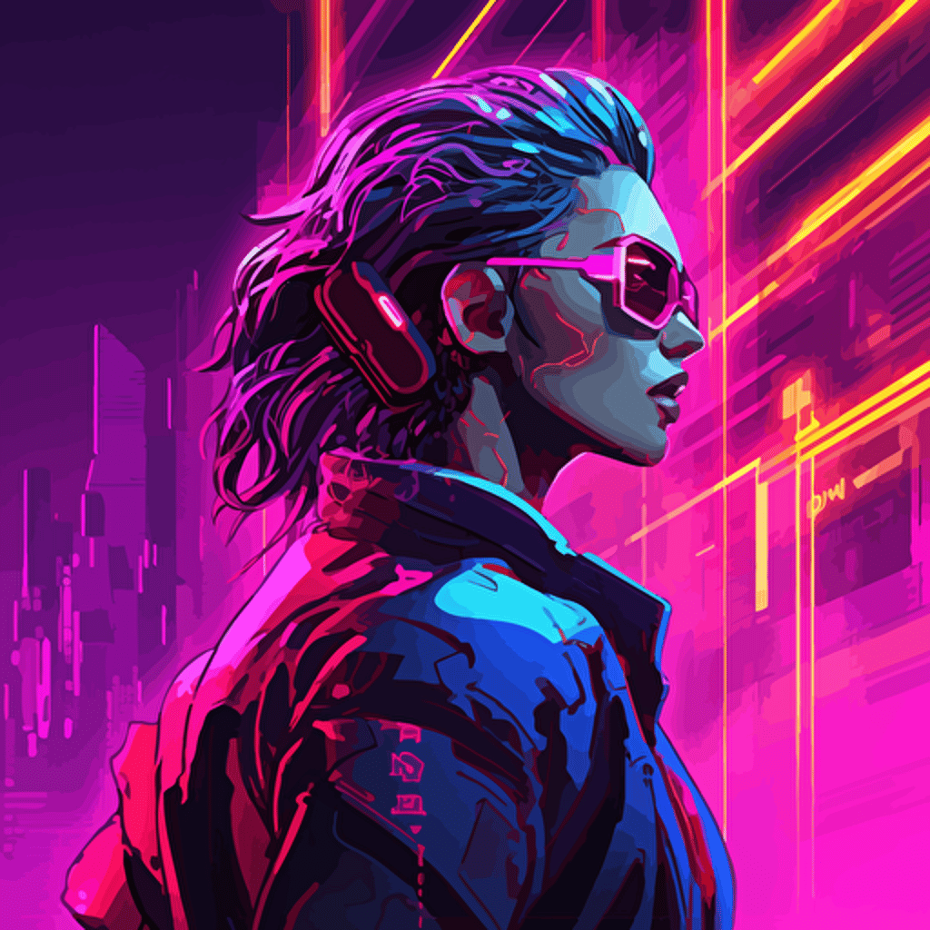 Cyberpunk 2077, chill, Dark neon purple colors, Bright colors, 4800x2880, digital art, contour, vector, Detailed