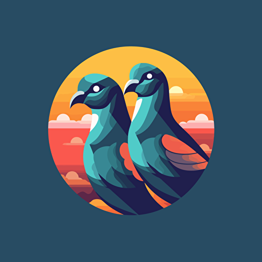 flat vector logo, two pigeons.