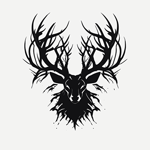 stag head, symmetrical horn, no background, no background noise, minimalistic art, white background, black vector, flash