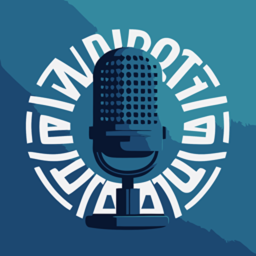 a 2D vector logo for a podcast, microphone, blue background, simple