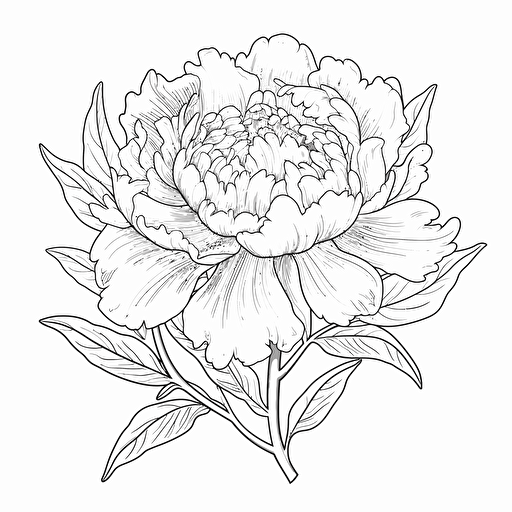 shake and Peony flower ignorant style No Shadow. Cartoon. Coloring page. Vector. Simple.