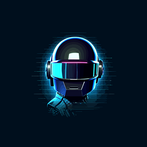 minimalist logo design, neon blue, robotic helmet, music wavelength on the helmet visor, ,daft punk, vector, cloud