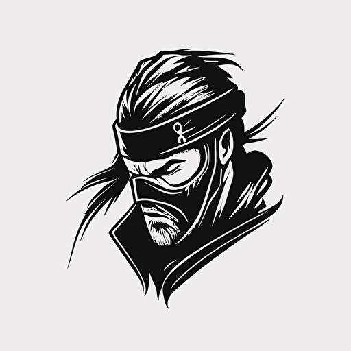 minimal ninja head vector logo design small detailed, only line , black and white