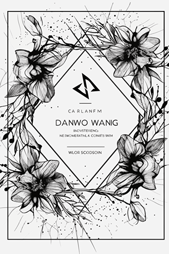 wedding invitation, symmetric botanical drawing around the text, modern abstract ink, minimalist, vector, black and white, white background