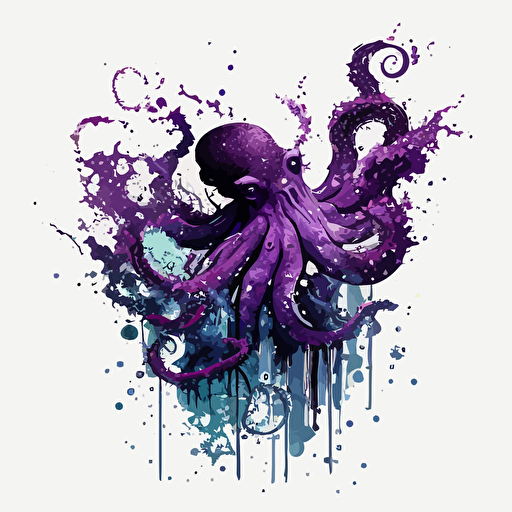 purple octopus in a vector art splashing ink