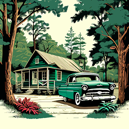 vector detailed image of 1950's north carolina small home