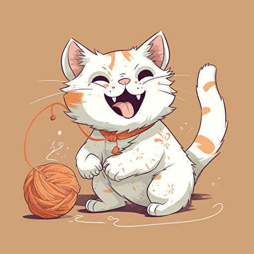 A playful cartoon cat with yarn, featuring a cute and mischievous cat playing with a ball of yarn, Artwork, vector illustration,