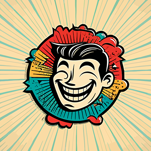 vector logo, clean design retro smiling face, doodle style