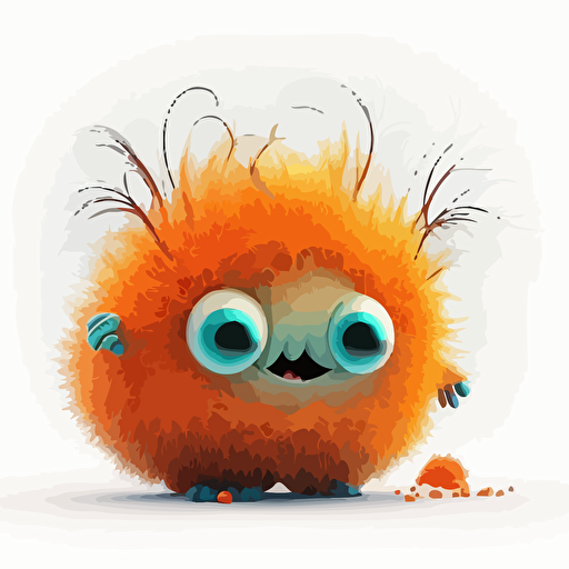 A baby fur colorfull critter, surreal, dali, smiling, orange eyes, white background, vector art , pixar style