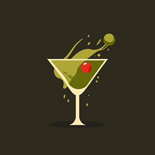 martini tipped, logo, elegant, cartoon, vector, solid background, olive and pick