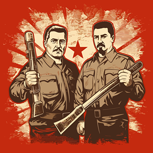 Putin and Stalin holding hammers in Obey theme, vector, highly detailed, gritty