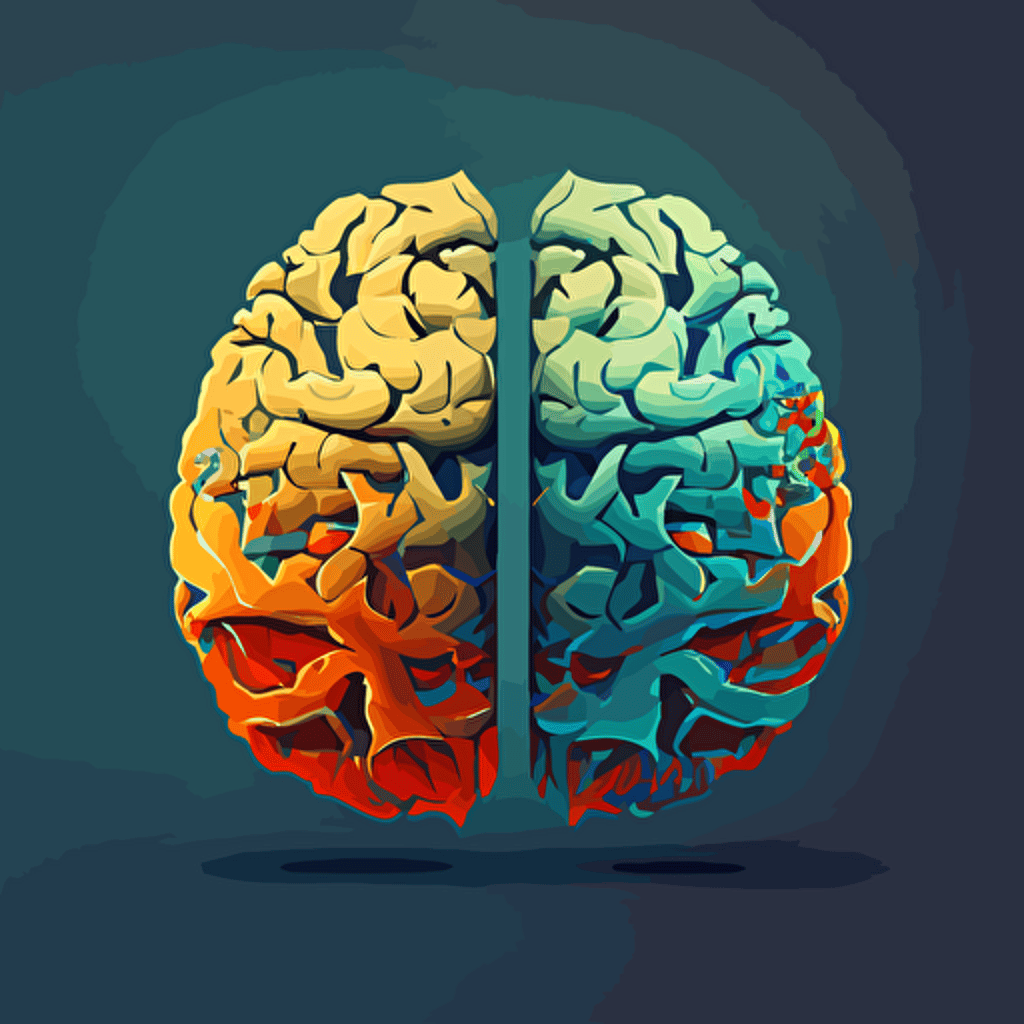 a brain in 2 halves, vector art, high resoultion, illustration.