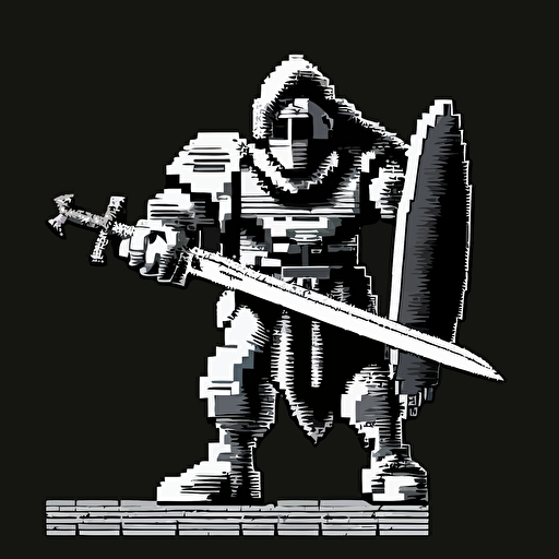 16bit executioner, white on black background, no shading, 2D, vector, 3:4