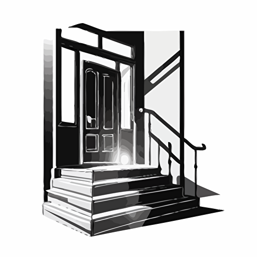 vector art of a door connect to a front stair in black and white, simple and logo style