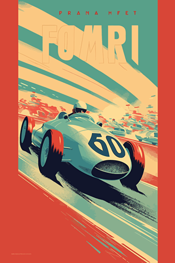 modern poster, 1950's racing event, speed, flags, spectators, summer, minimalistiv vector art, light colours,