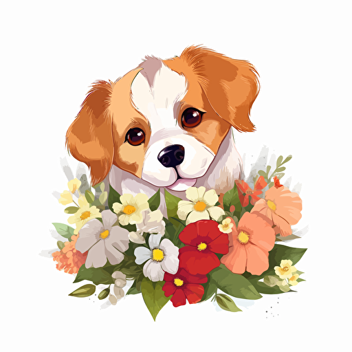 pet with flowers, detailed, cartoon style, 2d clipart vector, creative and imaginative, hd, white background