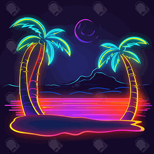 stock image vector illustration of a neon beach stylized