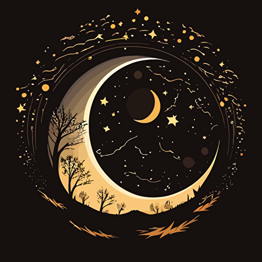 simple one color vector illustration of the moon and stars around it