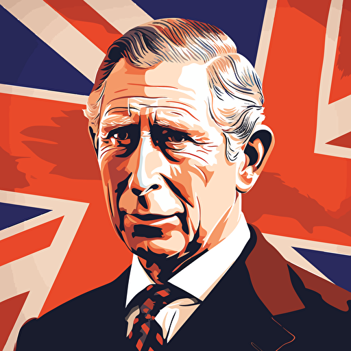 vector illustration of Prince Charles of England and the British flag in vivid colors
