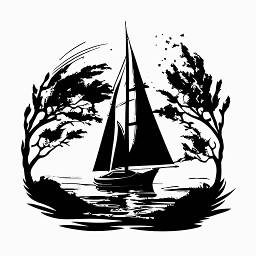 black and white silhouette of a sailboat.. vector drawing, logo. yacht club.