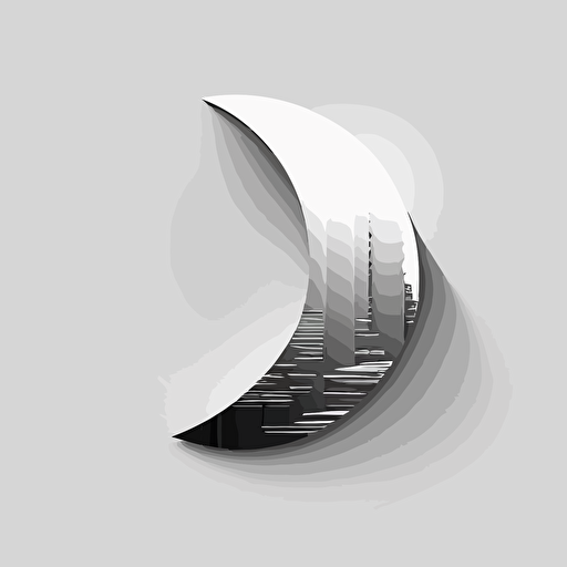 half moon logo, shadow reflect, digital art, clean, minimalist, abstract mark, vector logo, white background
