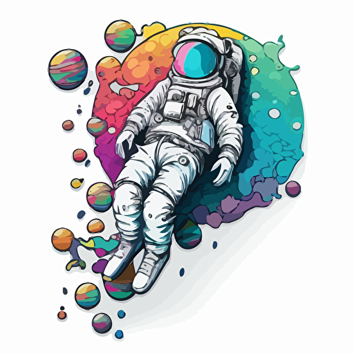 spaceman floating, Sticker, Pastel, Digital Art, Contour, Vector, White Background, Detailed