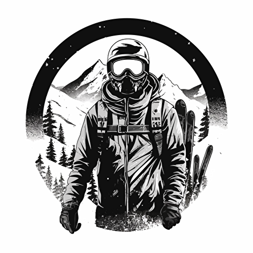 black ski coggles, front, no human, illustrator black and white vector, logo, stark contrast