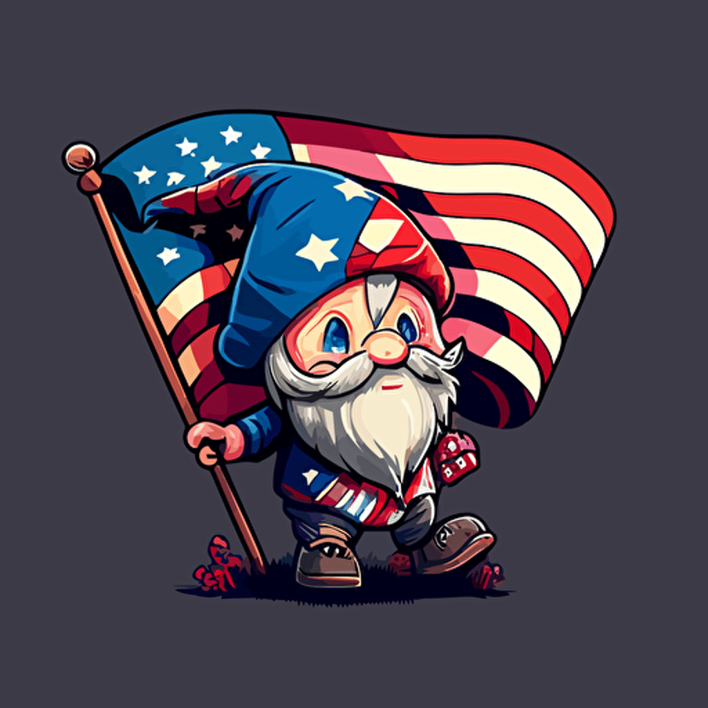 cartoon happy gnome with american flag vector style