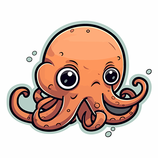 devious cute octopus, sticker, cartoon style, contour, vector, White background,