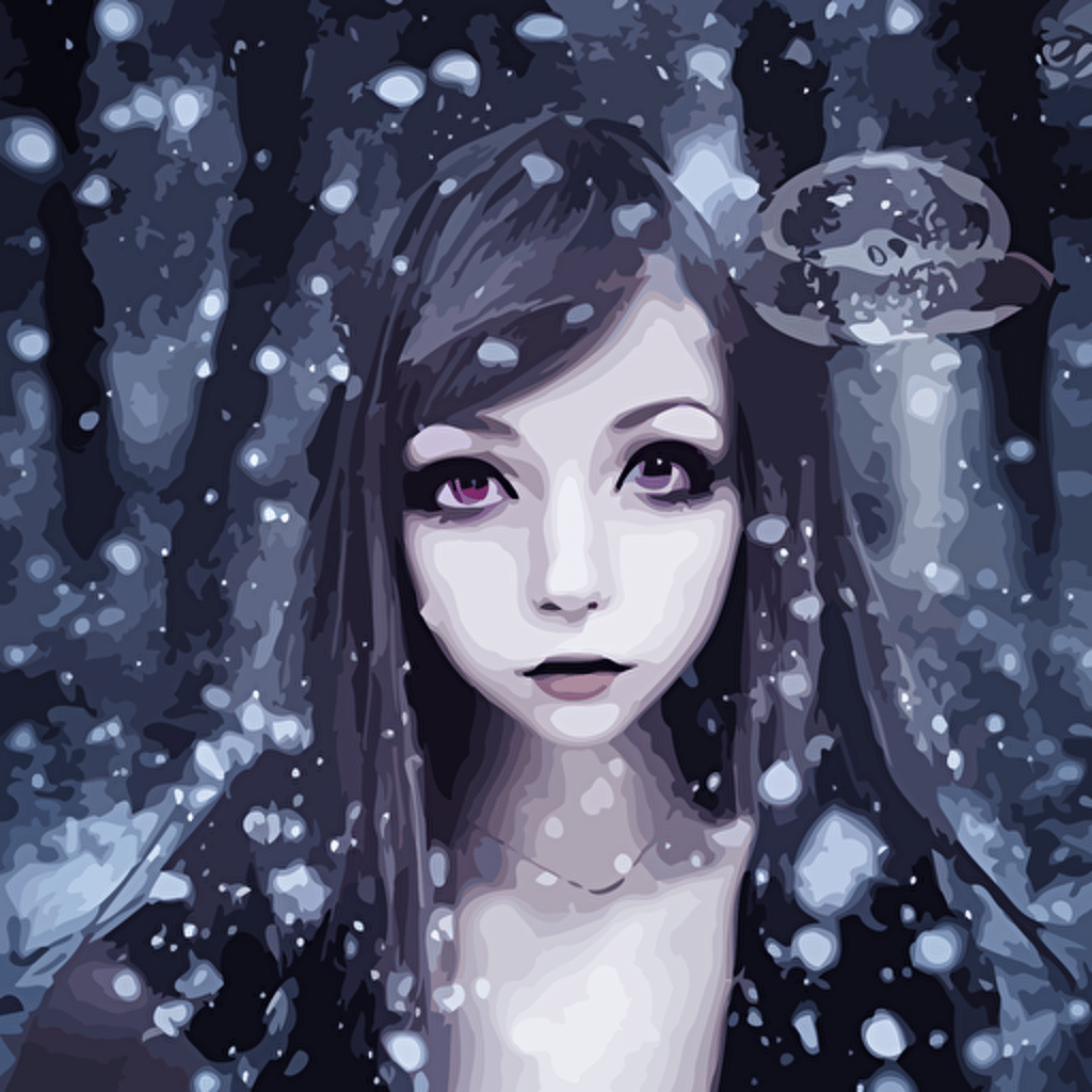 focus face portrait beautiful darkness witch 3d anime girl dark forest background snowing bokeh inspired tim burton digital painting high contrast unreal engine render volumetric lighting high détail