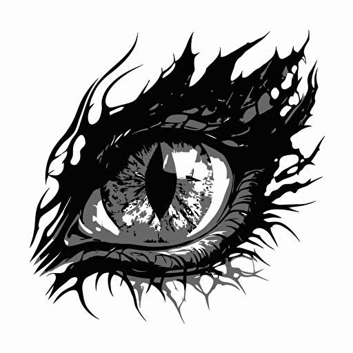 vector art of a dragon's eye, black and white, no background, clean, simple