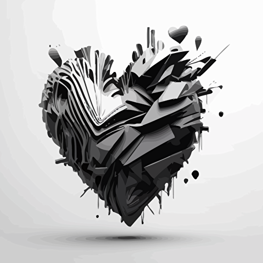 A stilized heart on a white background, vector 2d, black and white, divine