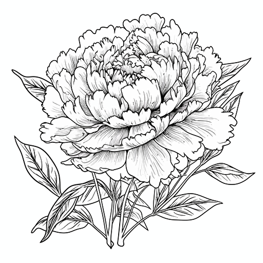 Peony flower and shake ignorant style No Shadow. Cartoon. Coloring page. Vector. Simple.