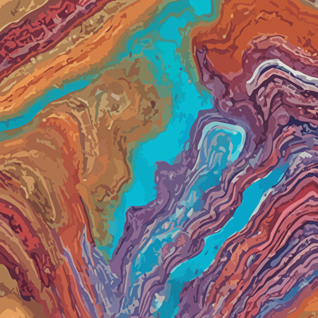 vivid pastel colors folded deep tessellated planes shelves rock alien sedimentary schematic igneous rock marbled veins macro photography 3d diorama depth field patina inlaid circuitry layers strata mineral grains dramatic lighting rock texture sand james jean geology octane render style luis garcía mozos
