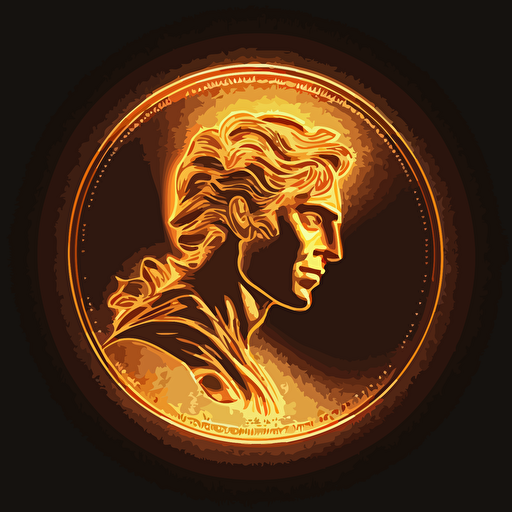 Gold coin icon. he is on the verge, side view. There is a magical glow around the coin. Bright and voluminous, vector.