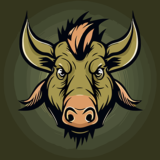 warthog, head shot, cartoon eyes, friendly but focused, wry smile, vector logo, vector art, emblem, simple, cartoon, 2d