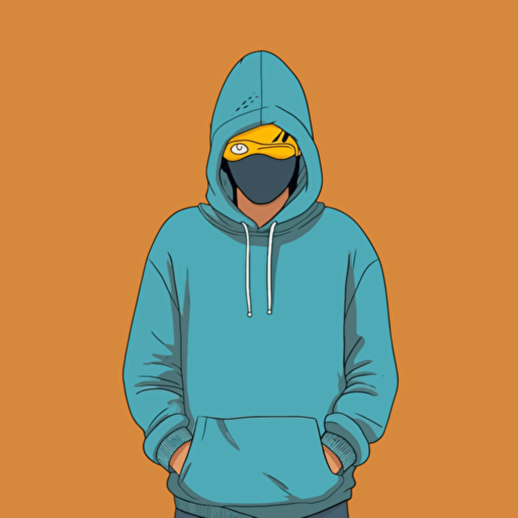 student wearing hoodie by tim lahan, flat colors, three quarter pose, 2d vector art