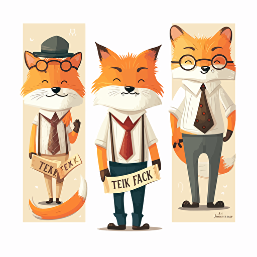Fantastic Mr. Fox themed bookmark for elementary school students with simple design, happy style, white background, vector, cartoon, three colors