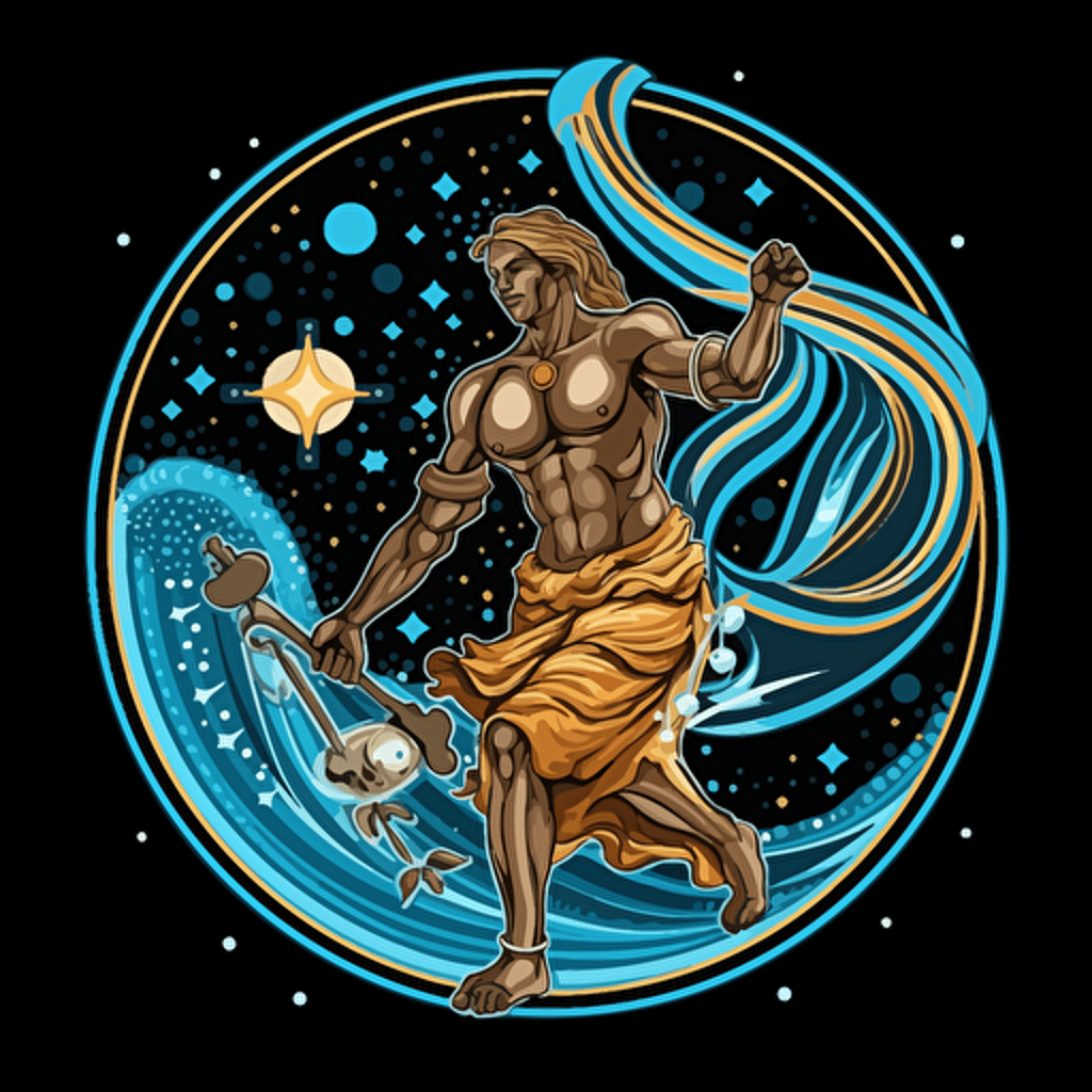 Aquarius water bearer, star sign, vector design, black background