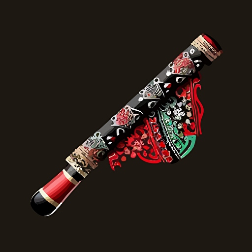 hmong flute instrument, vector, simple, with colors containing black, red, and white